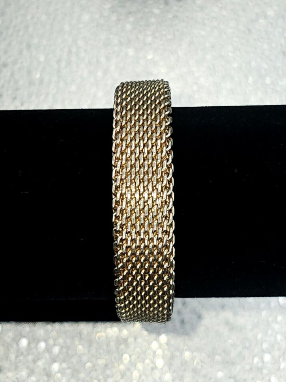 Vintage 925 Sterling Silver Bracelet Mesh Adjustable Cuff 59 Gr Makers Mark